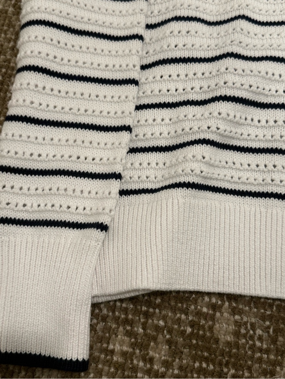 Varley Cream & Navy Striped Openwork Cardigan - Picture 6 of 8